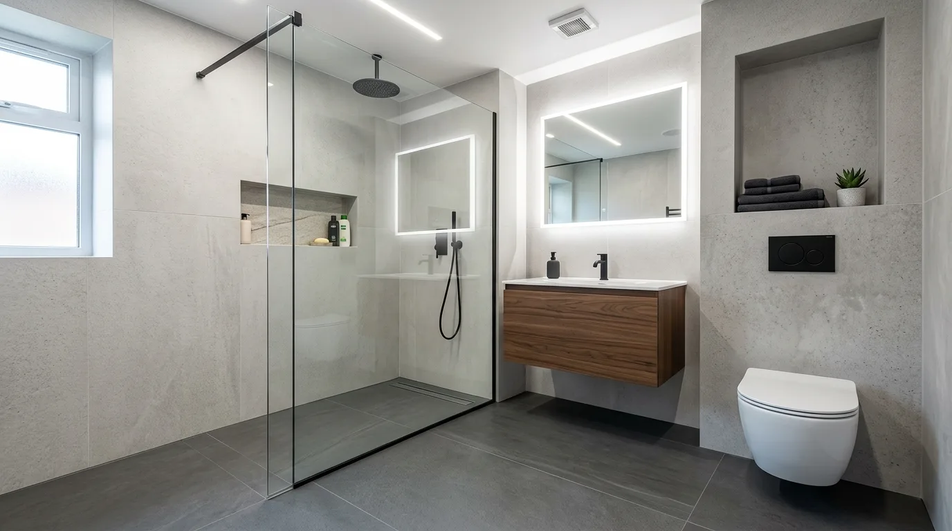 Lean on glass to keep sightlines open inspiration for a small bathroom.